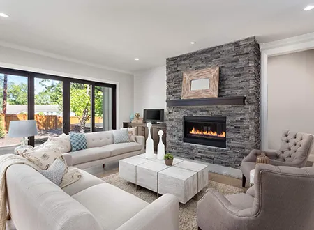 Average Home Remodel living room with fireplace