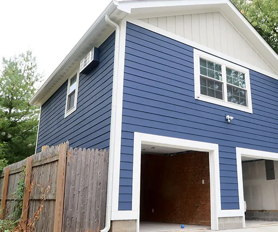 Blue ADU and garage combination